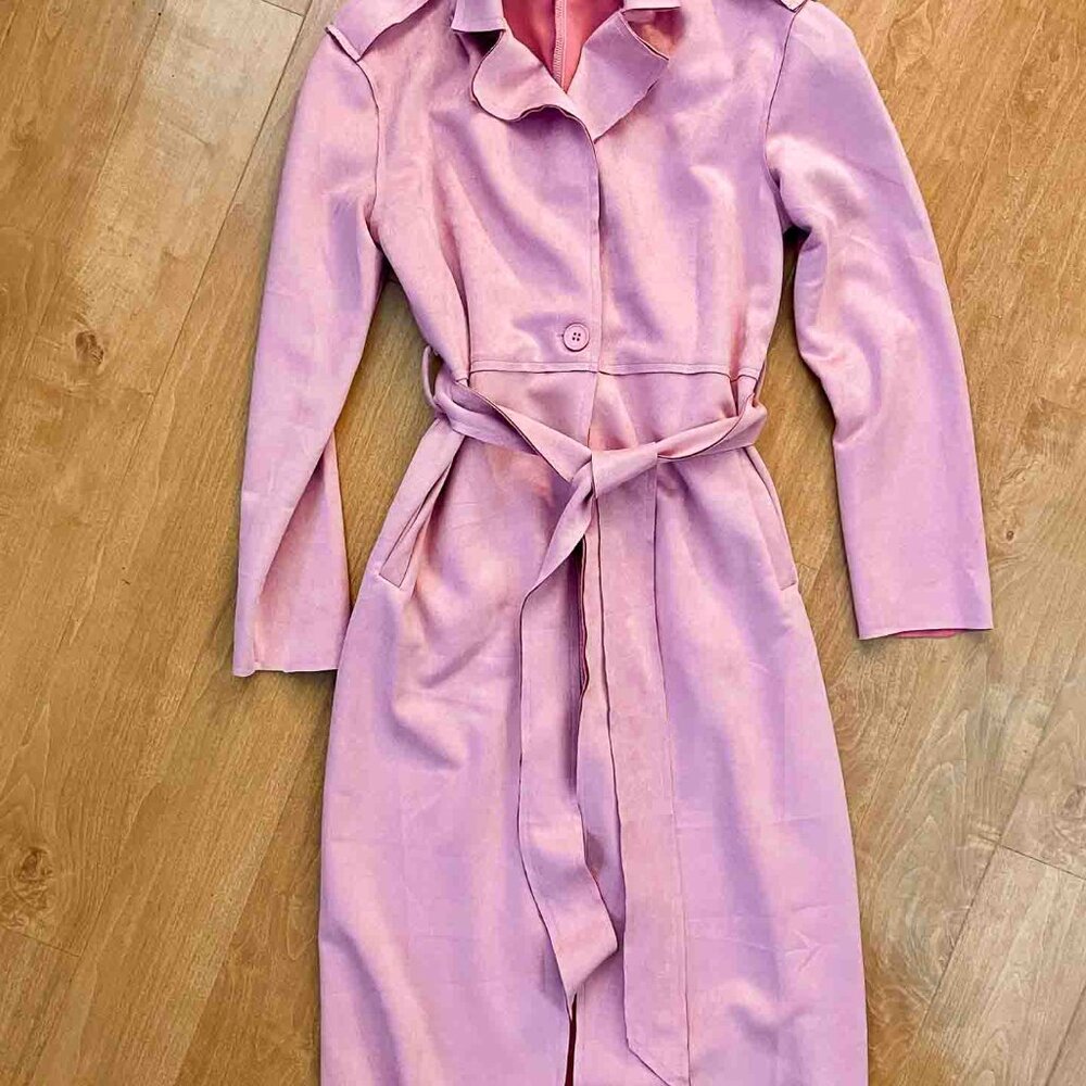 Women’s Faux Suede Trench Coat Dusty Rose by PRETTYGARDEN